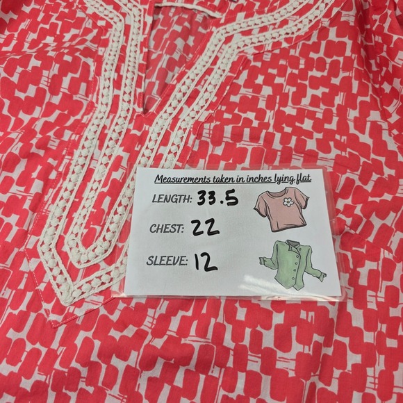 Boden Coral White Geometric Print V Neck Tunic Top 3/4 Sleeve Size US 14 - Picture 9 of 9